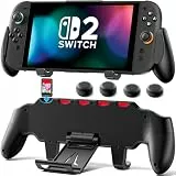 OIVO Switch 2 Grip Case mit verstellbarem Ständer, Ergonomischer Switch 2 Griff kompatibel mit Nintendo Switch 2, Komfortables Gaming Zubehör mit 5 Spielkarten Steckplätzen und 4 Daumenkappen