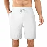 AUYAO Herren Shorts Sommer Casual Kurze Hose Kurze Sporthose Herren Elastische Taille Jogginghose Kurz Laufhose mit Taschen Casual Leichte Luftige Shorts Herren Urlaub Strand Yoga Gehen Alltag(Weiß,L)