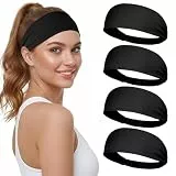 Awumbuk Stirnband Damen Sport, 4er-Pack Haarband Elastisch, Schweißableitend und Atmungsaktiv, Antirutsch, für Yoga, Laufen, Fitness- Schwarz (Schwarz)