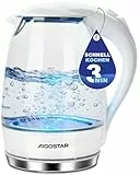 Aigostar Glas Elektrischer Wasserkocher Weiß 1,7 Liter - Schnell Kochendes Glaswasserkocher 2200W, LED-Beleuchtung, Verdicktes Borosilikatglas, BPA-frei, mit kalkfilter, Automatische Abschaltung