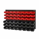 VEVOR Stapelboxen, 48-Behälter-Teileregal-Organizer für Garage, Kunststoff-Ladenwerkzeug mit Wandpaneelen, Werkzeug-Organizer für Muttern, Bolzen, Schrauben, Nägel, Perlen, Knöpfe, Schwarz und Rot