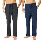 Timone Herren Schlafanzugshose Lang Pyjamahose aus Baumwolle Freizeithose Schlafhose Loungewearhose mit Taschen Nachtwäsche Hose für Herren Sleepwear TPP-001 ((2Pack) Dunkelblau/Anthrazit, XXL)