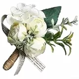 DAZZLEEX Handgefertigter Seidenblumen-Brautstrauß, weiß, Hochzeits-Korsage, Handgelenk-Blume für Braut, Brautjungfer, Bräutigam, europäischer Stil, Blumenzubehör, 7 x 12 cm (C)