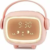 Edillas Kinderwecker Digital Mädchen Jungen Nachtlicht Snooze,Countdown,6 Weckklingeltönen,Einstellbarer Helligkeit,Aufladbarer Wecker für Kinderzimmer,Wohnzimmer (Rosa)