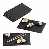 Relaxdays Schieferplatte 6er Set, 26 x 16 cm, zum Servieren & Beschriften, Buffet, Servierplatte rechteckig, anthrazit