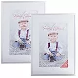 Aluminium Bilderrahmen 2er Set für DIN A4 / 21x30 Fotos - Moderner & Zeitloser Fotorahmen mit Glas für Bilder & Zertifikat | Freistehender Rahmen geeignet für Tisch oder Wand, Hoch- & Querformat