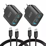 TOPADRE USB C Ladegerät 65W,2er-Pack 3-Port USB-C Netzteil mit Zwei 2M Ladekabel,Schnellladegerät kompatibel mit MacBook Pro/Air, für iPad Pro/Air, für iPhone 17/16, Schwarz