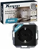 Kopp Paris Schutzkontakt-Steckdose, 1-fach, mit Berührungsschutz, 16A, 250V~, IP20, schwarz, matte Oberfläche, 920650080