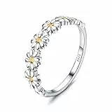 Milacolato Ring Damen Gänseblümchen Silber 925 Damen Ringe Frauen 18 Karat Gold Gefüllter Hawaiianischer Ring Mit Buntem Zirkonia Hochglanzpolierter Comfort Fit Statement-Eheringring