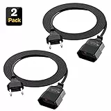 2er-Set Verlängerungskabel Typ C, Verlängerungskabel mit Flachstecker, Eurostecker Verlängerung, Eurokupplung (0.75mm²) für PC, Monitor, Lampen & Elektrogeräte (1M, Schwarz)