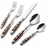 Alata Besteck Set für 6 Personen - Rustikales Tafelbesteck Set aus Edelstahl mit Braunen Griffen - Geschmiedet und Schwer - 30-teilig - Serie Berlin