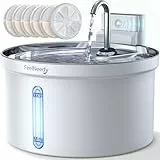 Kabelloser Katzenbrunnen mit Bewegungsmelder [Wasser und Batterietrennung] FEELNEEDY Batteriebetriebener Trinkbrunnen für Katze mit Akku 4000mAh mit 6 Set Filters-3,5L ABS Weiß