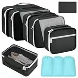 Homsorout Reisepackwürfel für Koffer – 10er-Set, leicht, Gepäck-Organizer mit Wäschesack, schwarzer Handgepäck-Organizer für Kleidung, Schuhe, Rucksack