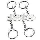 Zysta Personalized Gravur- 4 Stück Edelstahl Paar BFF Schmuck Set Partner Schlüsselanhänger mit Puzzle Anhänger Silber (Mit Gravur)
