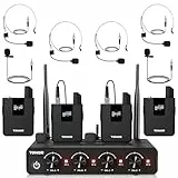 TONOR UHF Mikrofon Kabellos Set mit 4 Bodypack Transmitter/Headset/Lavalier Wireless Microphone, 4x5 Frequenzen 60m Reichweite Funkmikrofon für Gesang Karaoke Kirche DJ PA System Lautsprecher, TW364