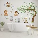 2 Stück Dschungel Wandtattoo,90x30 CM Wandaufkleber Kinderzimmer, Blätter Wandsticker, Cartoon Wandfiguren, Babyzimmer Kinderzimmer Schlafzimmer Wanddeko