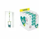 Bright Starts, Deluxe Türhopser mit sicherer und stabiler Türrahmenklemme & Pampers Sensitive Baby Feuchttücher, 1200 Tücher (15 x 80)