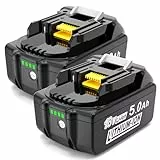 5Ah Ersatzakku für Makita Akku 18V: 2-Stück Li-ion Ersatz Original Werkzeugakku Kompatibel BL1850B BL1860B 194205-3 LXT-400
