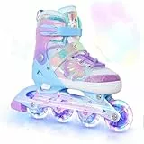 Nattork Kinder Inliner für Mädchen, 4 Größen Verstellbare Inline Skates, Schmetterling Inline Rollschuhe für Mädchen (Violett, 32-36 EU / 205-230 MM)