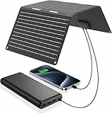 Ecosonique 30W Faltbar Solarpanel,IP67 Wasserdicht Solar Ladegerät USB-A USB-C für Handy Kamera Powerstation, für Camping Backpacking Kompatibel mit Handy, iPhone, Samsung Galaxy,LG,Google Pixel