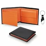 TEEHON® Geldbörse Herren aus Echtem Leder mit RFID-Schutz | Klein mit Münzfach, 2 Banknotenfächern, 10 Kartenfächern (ID-Fenster) und Schlüsselhalter, Schwarz