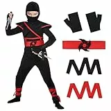 AOOWU Ninja Kostüm Kinder, Ninja Cosplay Set mit Handschuhen, Jungen Mädchen Krieger Anzug, Karneval Kostüm Kinder, Halloween Verkleidung für Party Cosplay (M)