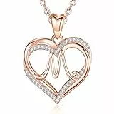INFUSEU kette mit buchstaben, Rosegold Brief Halskette für Frauen M Initial Herz Anhänger Halskette Ohne Cubic Zirkonia CZ Schmuck Romantische Geburtstagsgeschenke für Sie, 20 Zoll Kette