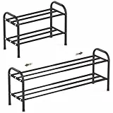 Schuhregal Schmal Ausziehbar Platzsparend Schuhregal Adjustable Expandable Klein Metall Schuhschrank Schwarz Schuhablage Schuhaufbewahrung DraußEn SchuhstäNder Diele Outdoor Camping Flur (2 Etagen)