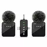 AURIVEE 2.4G Kabelloses Lavalier Mikrofon (2TX-1RX) – 18H Akkulaufzeit, 100m Reichweite, DSP-Rauschunterdrückung & Stummschaltfunktion für Smartphone, Kamera, Video, Live-Stream