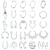 Kakonia 25stk Fake Nose Ring Septum für Damen Herren Magnet Septum Piercing Fake Nasenpiercing Ring Evil Eye Clip Nasenring Hoops Ear Cuff Helix Fake Nasenring Piercing Set