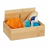 Relaxdays Aufbewahrungsbox mit Deckel, Bambus Kasten, Deko, für Utensilien, Allzweckkiste, klein, HBT: 7x22x15 cm, Natur