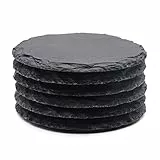 VIBRATITE 6 Stück Schiefer Untersetzer, 10,2 cm Schwarzer Schieferstein Getränkeuntersetzer Glasuntersetzer mit Anti-Kratz-Boden für Lasergravierte, Kaffee, Bar, Küche, Heimdekoration, Rund