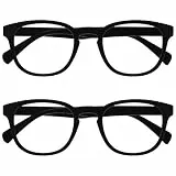 OPULIZE Pop Fernbrille 2er Pack Kurzsichtigkeit Keck Rund Matt Rahmen Federscharniere Kratzfest Schwarz Herren Damen MM2-1 -2.00