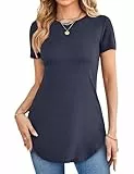 Florboom Tshirt Damen Rundhals Lässig Kurzarm Oberteile Longshirt, Marineblau S
