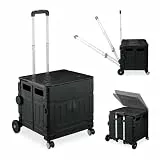 Relaxdays Einkaufstrolley, klappbar, Einkaufskorb mit Rollen, Deckel & neigbarem Teleskopgriff, bis 50 kg, schwarz