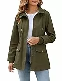 Tuopuda Übergangsjacke Damen Baumwolle Jacke Übergang Stehkragen Mantel Parka Jacket mit Kapuze mit Kordelzug Übergangsmantel Hooded Oberbekleidung für Frühling Sommer Herbst, Armeegrün, XXL