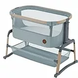 Maxi-Cosi Iora Air Beistellbett Baby, Co-Sleeper mit Allround-Netzgewebe, 0–6 Monate (9 kg), Schaukelmodus,5 Höhenstufen, Leichtes Schieben, Leicht zu Tragen, 2 Räder, Beyond Grey