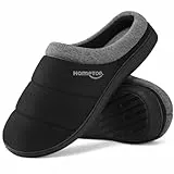HomeTop Herren Stepppantoffeln Gemütlich Weich Atmungsaktiv Memory Schaumstoff Hausschuhe mit Anti-Rutsch-Gummi-Sohle Dunkelschwarz,42-43 EU