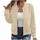 EMATOP College Jacke Damen Leicht Sport Bomberjacke Casual Langarm Übergangsjacke Kurz Einfarbig Sweatjacke Elegant Bequem Pilotenjacke Reißverschluss Fliegerjacke Baumwolle Herbstjacke Outwear