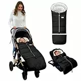 LAT Universal Fußsack für Babyschale Kinderwagen, Wind- und Wasserdicht mit Abnehmbarer Verlängerungsabschnitt Winterfußsack für Kinderwagen Buggy (Grundfarbe, Schwarz)