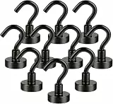 10 Stück Magnethaken Extra Stark, Schwarz Neodym Magnethaken, Super Starke Magnete mit Haken, Magnetischer Haken für Küche Badezimmer Schlafzimmer Garage Schließfächer Schlüsselhalter