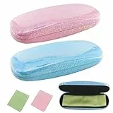 2 Stücke Brillenetui Damen, Bunt Kratzfeste Brillenbox PU Leder Hartschalenetui mit Putztuch,Tragbare Brillenetui Hardcase für Damen Kinder Brillen für Sonnenbrille Lesebrille Sportbrille(2 Farben)