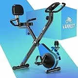 Heimtrainer Fahrrad Klappbar, VANNECT Hometrainer Fahrrad mit 16 Stufen Magnetwiderstand, Pulssensor, 160KG Belastbar, Verstellbarer Rückenlehne & Sitz, Fitnessbikes für Zuhause und Büro