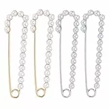 4 Stück Große Broschennadeln, Sicherheitsnadel mit Perlen, Schleppennadel für Brautkleid, Safety Pin Necklace, Damen Mädchen Kleidung Accessoire
