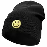 SONMONY Smile Face Beanie Hüte für Damen Herren Winter Strickmützen Weiche Bündchen Warm Lächeln Dehnbare Beanies Hut, Schwarz, Einheitsgre