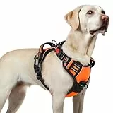rabbitgoo Hundegeschirr Grosse Hunde, Verstellbare Geschirr Hund ohne Zug & Würgen, Anti Zug Hundegeschirr mit Griff, weich Gepolsterte Reflektierende Brustgeschirr, Orange L