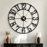 HAITANG Große Wanduhr im Vintage-Stil, schwarz Wanduhr rund, Modern Metall lautlos Nicht tickend, batteriebetrieben, 60cm Arabische Ziffern, Wohnzimmer Uhr Wand, Schlafzimmer, Küchendekoration
