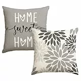Artoid Mode Grau Dahlien Blumen Frühling Kissenbezüge 2er Set, 40x40 cm Zierkissenbezug Cushion Cover Couch Wohnzimmer Außenbereich Deko