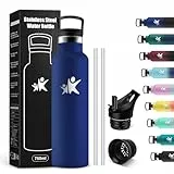 KollyKolla Trinkflasche Edelstahl 750ml, Isolierflasche mit Strohhalm, BPA-Frei, Kohlensäure Geeignet, Vakuum Thermosflasche, Wasserflasche für Erwachsene, Uni, Sport, Büro, Gym, Fahrrad, Camping