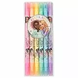 Depesche 12188 TOPModel - Stifte Set für Kinder, mit 6 Filzstiften in Pastellfarben, Doppelfaserstifte im Etui mit Pinsel- und Finelinerspitze